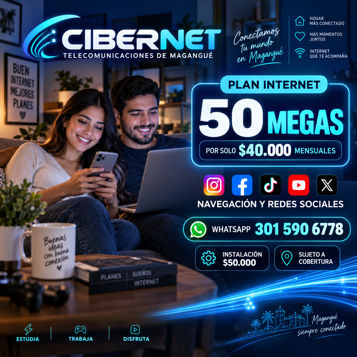 Familia disfrutando el plan CIBERNET